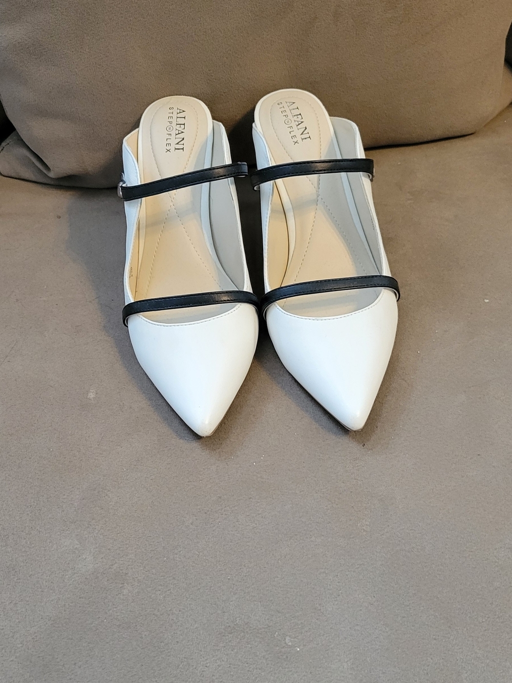 Alfani White Pointed-Toe Mary Jane Heels with Black Straps
